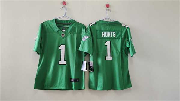 Women%27s Philadelphia Eagles #1 Jalen Hurts Kelly Green Vapor Stitched Jersey